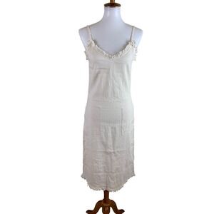 Kernel Cosmos‎ Slow Days Frayed Trim Linen Blend Midi Dress Cream Size M